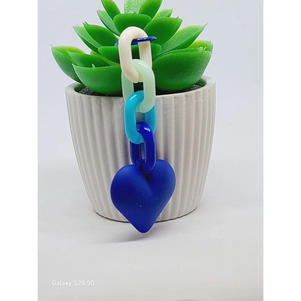 Blue Heart Charm Keychain‎ Dangle Chunky Link Chain Bag Accessory NEW